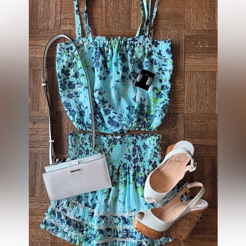 🦋 Ramy Brook  Aqua Floral top and skirt combo.  New. M